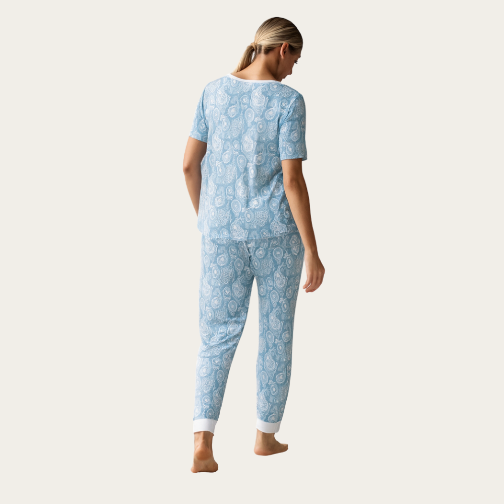 Women 2 Piece Pajama Set With Short Sleeve Lounge Top And Jogger Pants