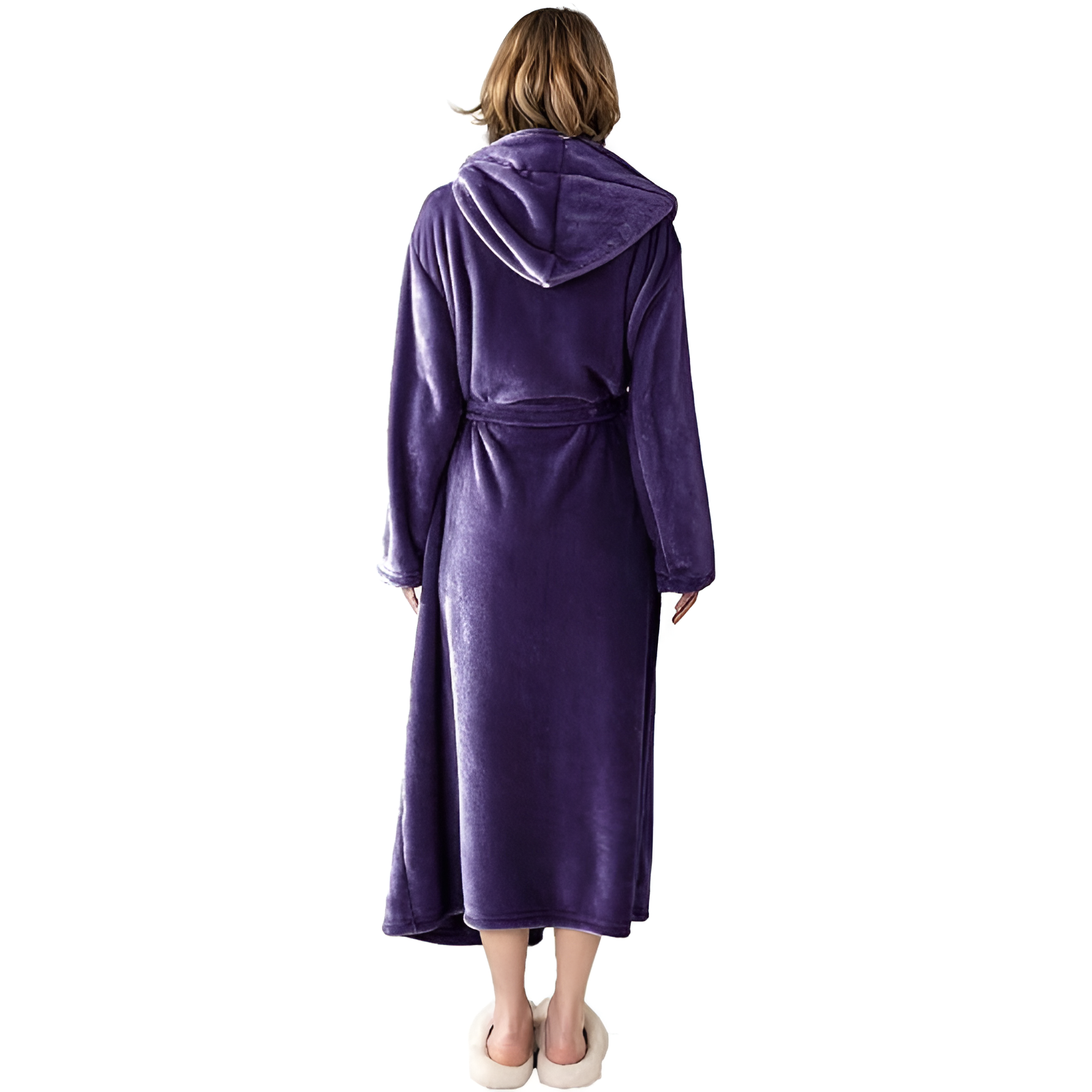 Full Length Hooded Plush Fleece Bathrobe For Women