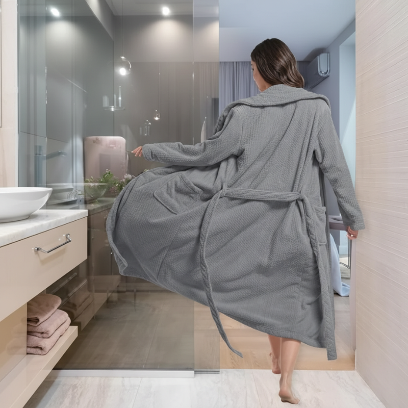 Womens Shawl Collar Bathrobe Soft Long Towel Robes For Women