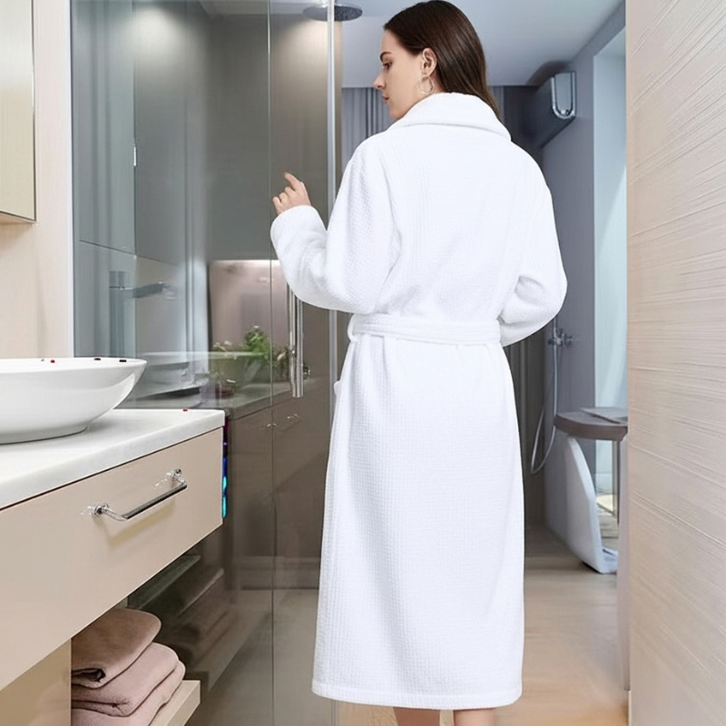 Womens Shawl Collar Bathrobe Soft Long Towel Robes For Women