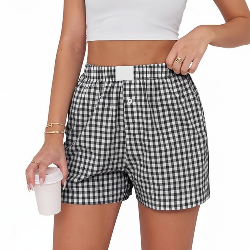 Boxer Shorts For Women With Plaid Pattern