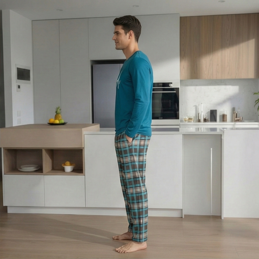 Plaid Pattern Printed Pajamas Set