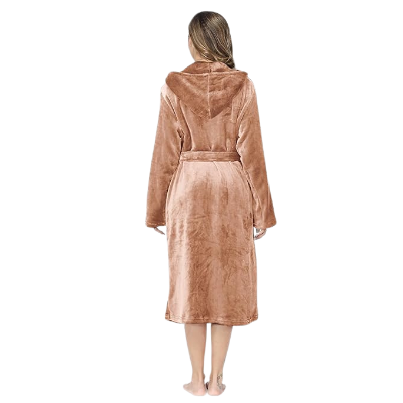 Womens Robes Plush Fleece Hooded Bathrobe Thick Nightgown With Pockets Fluffy Sleepwear