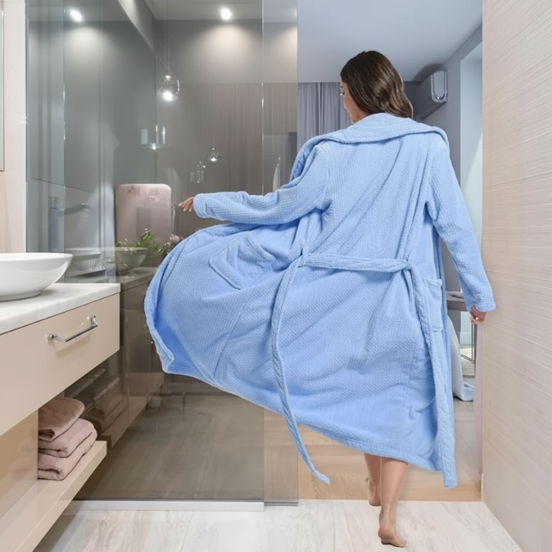 Womens Shawl Collar Bathrobe Soft Long Towel Robes For Women