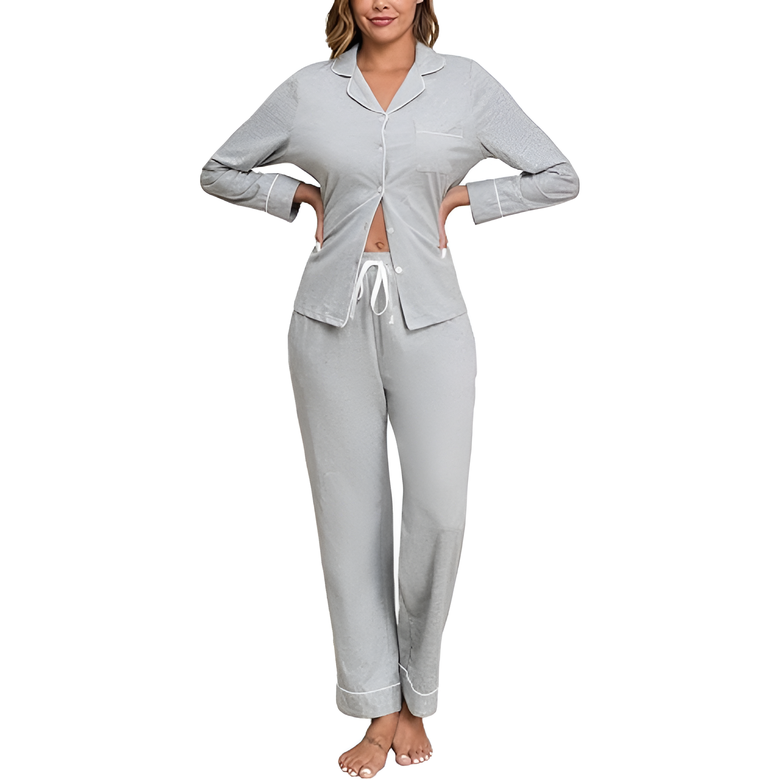Long Sleeve Sleepwear Pajama Set With Button Down Design For Women