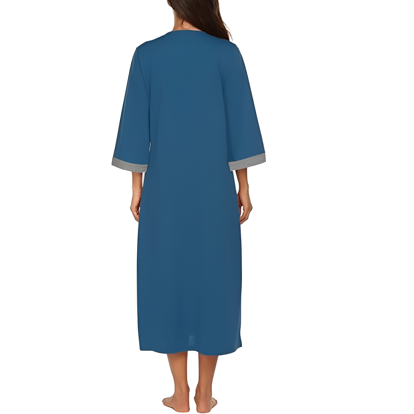 Women Zipper Robe Sleeves Loungewear Dress Full Length Sleepwear Pockets