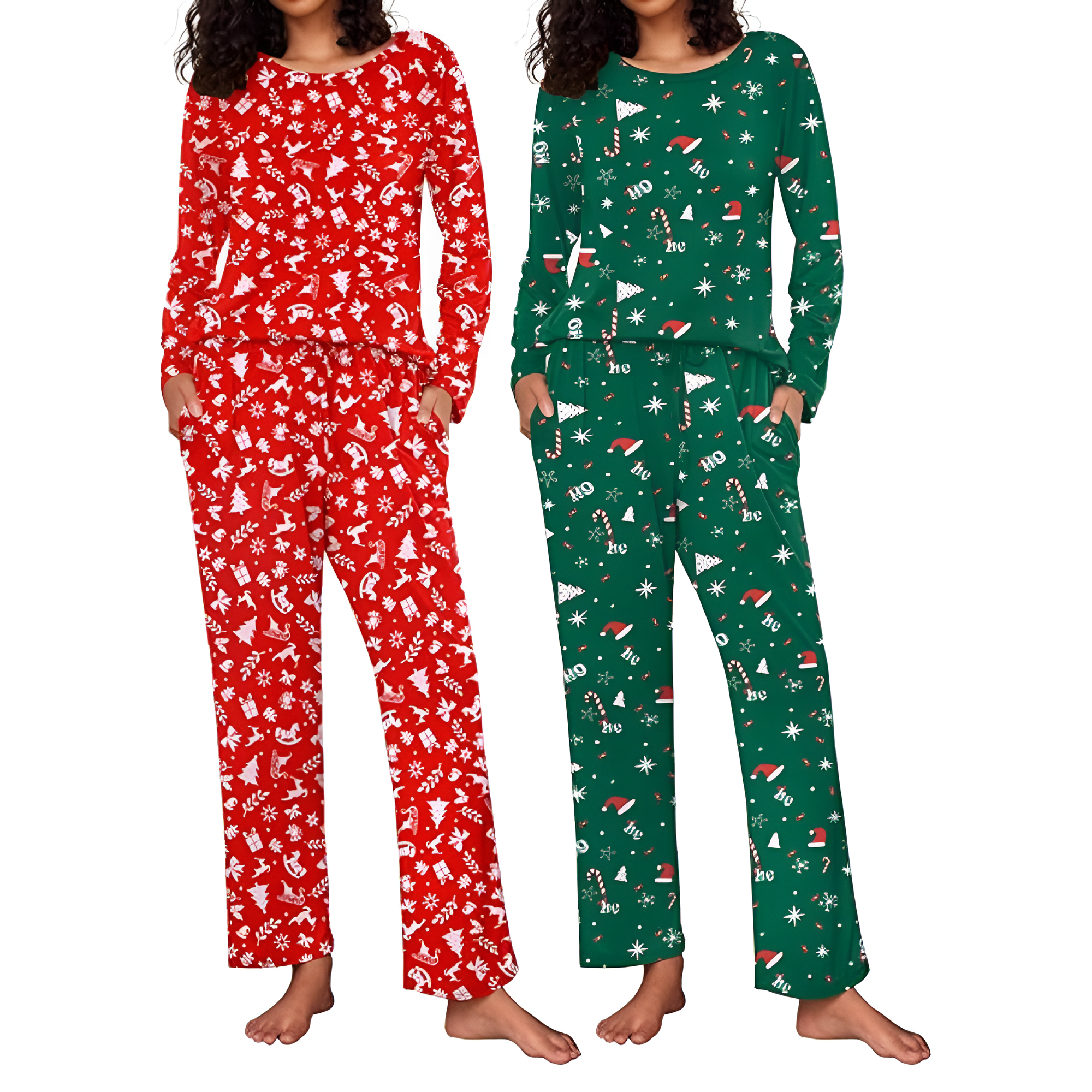 2 Pack Of Long Sleeve Lounge Pajama Sets With Pockets