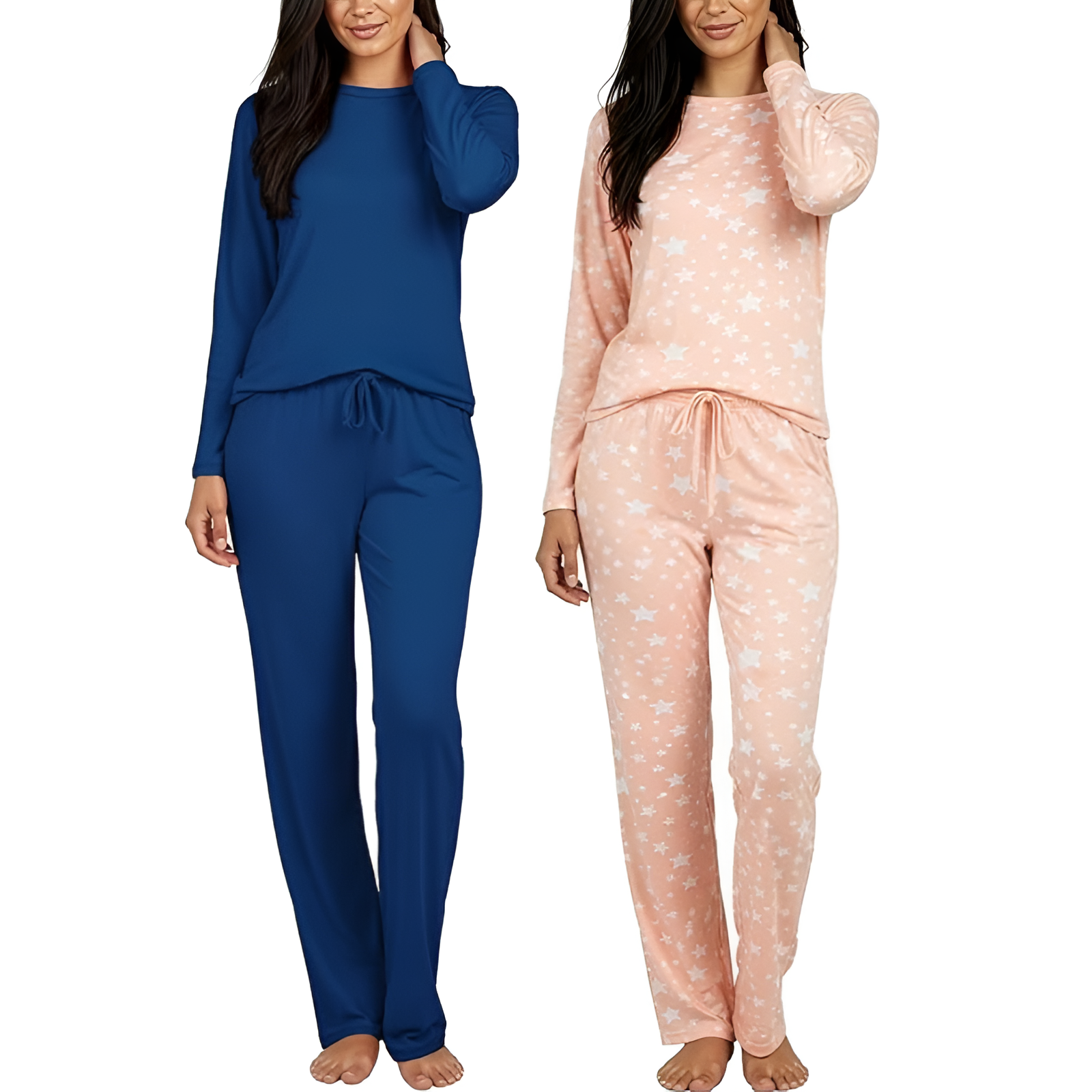 2 Pack Of Long Sleeve Top And Pants Sleepwear Pajama Set For Women