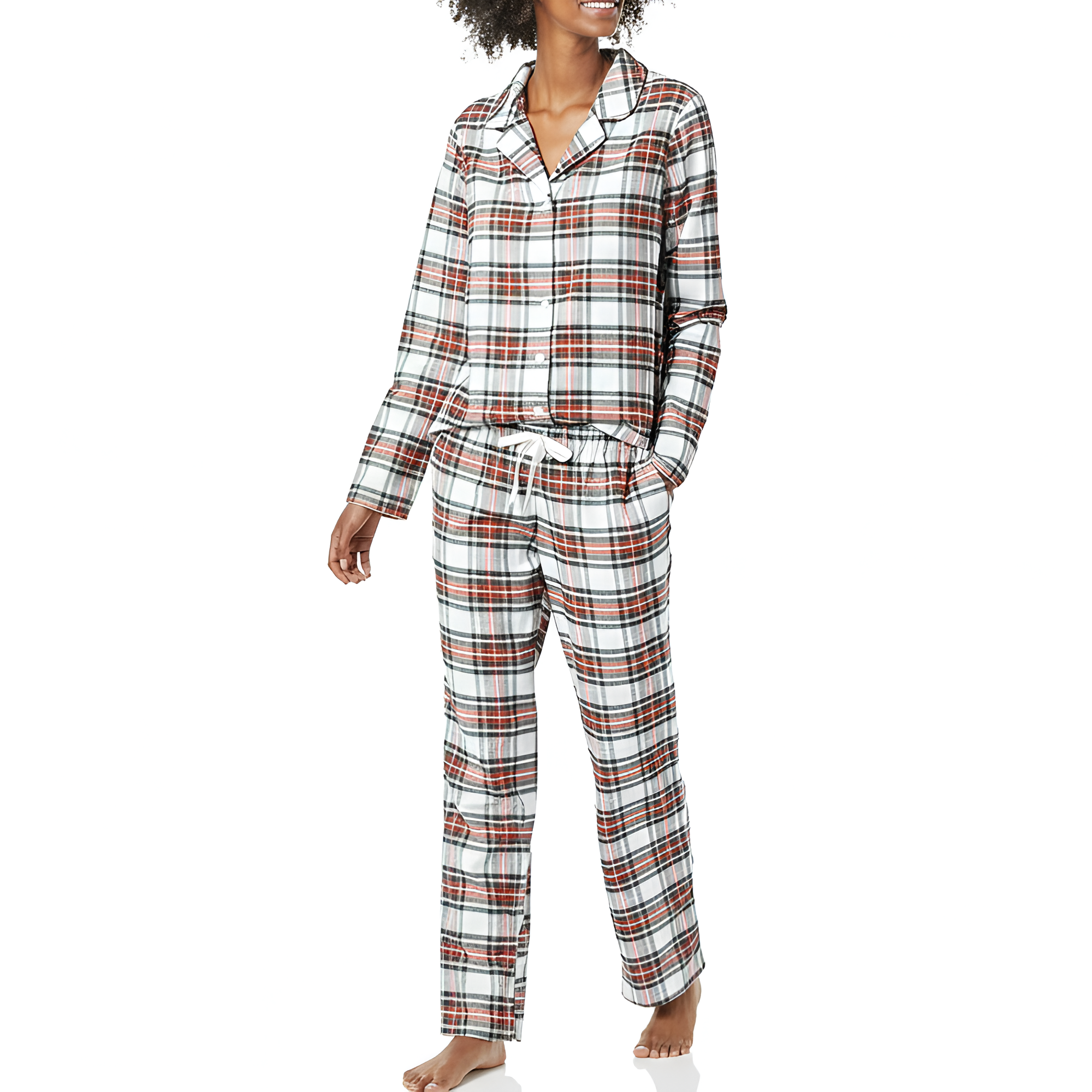 2 Piece Classic Flannel Button Down Pajama Set With Pants