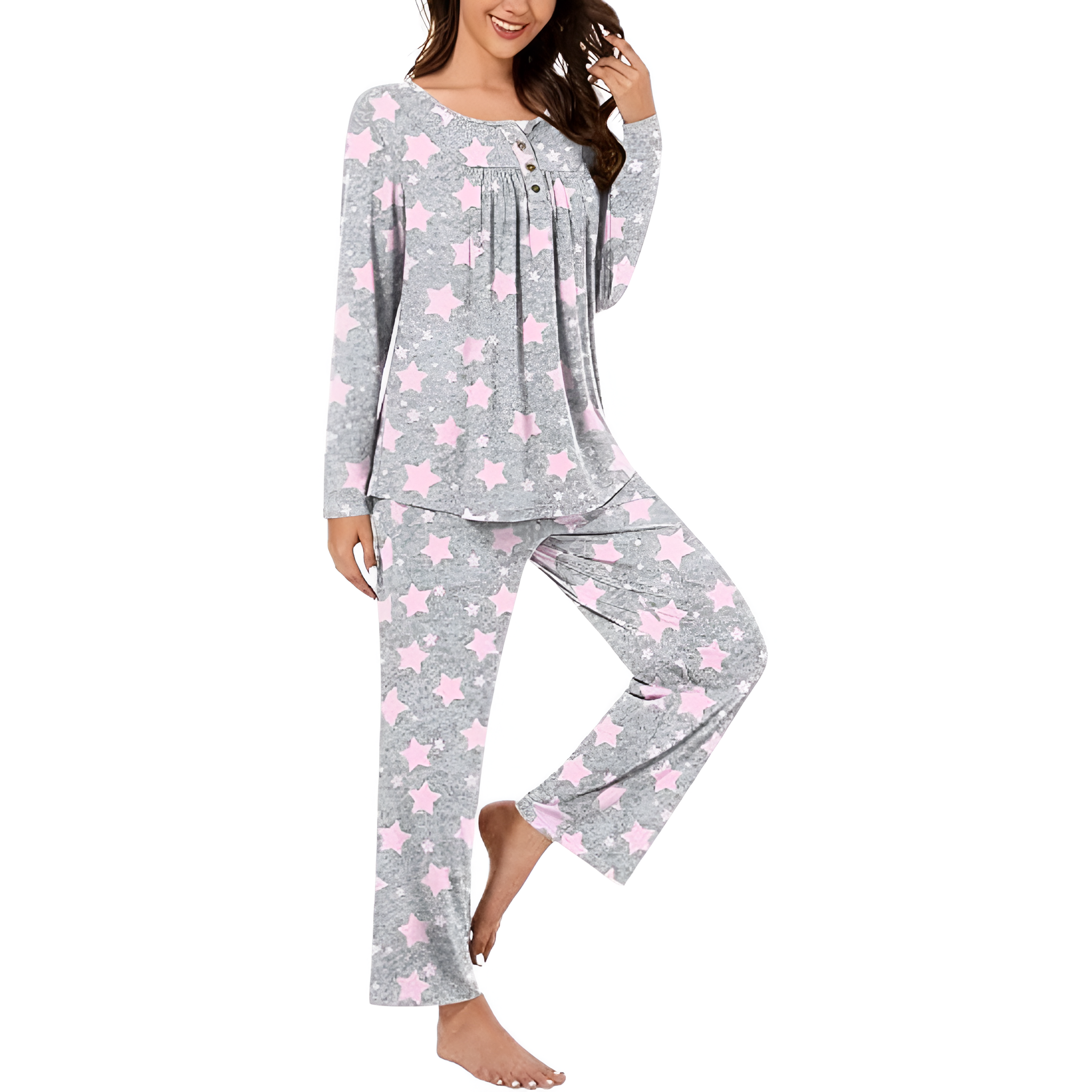 2 Piece Of Long Sleeve Top And Pants Lounge Pajama Set