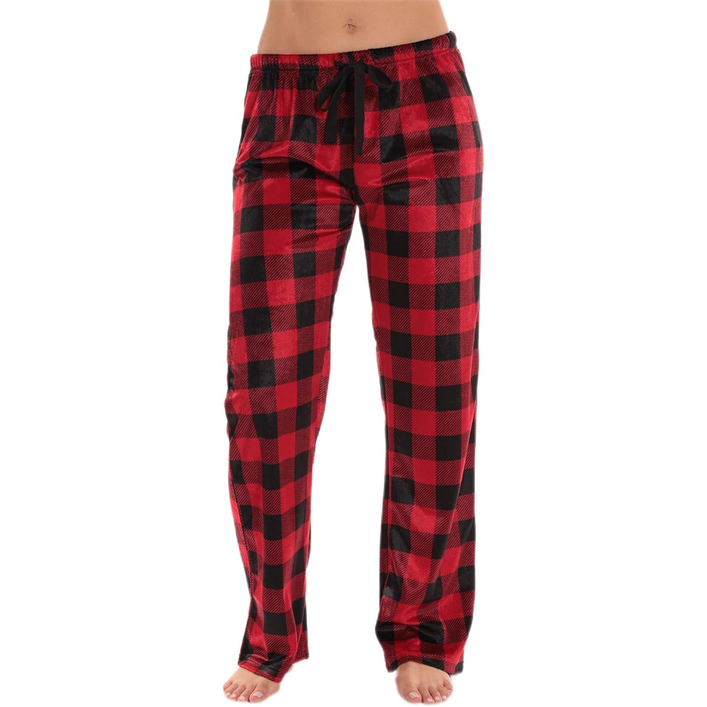 Silky Fleece Plaid Pajama Pants Women