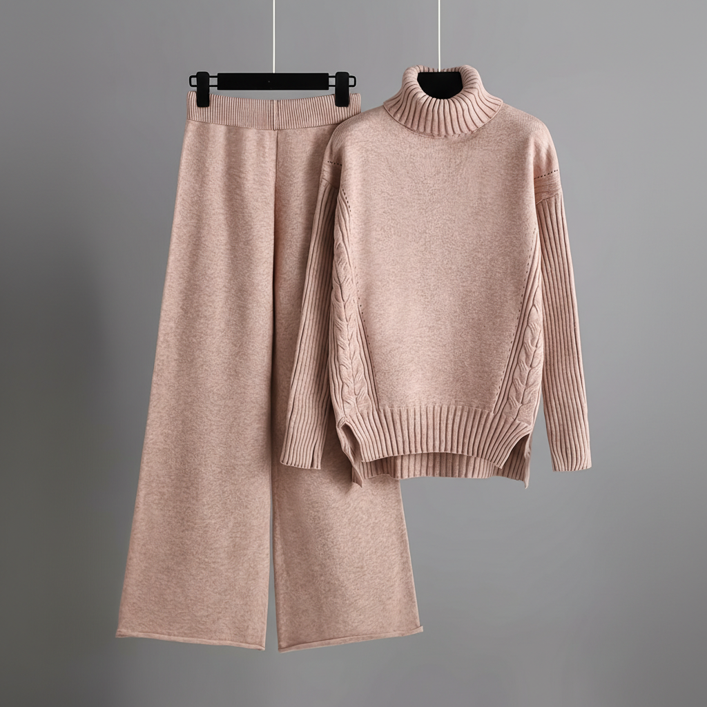 High Collar Knit Sweater Pants Set