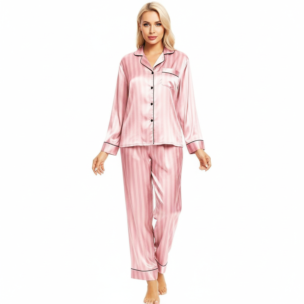 Long Sleeve Button Down Pajama Set For Women Sleepwear