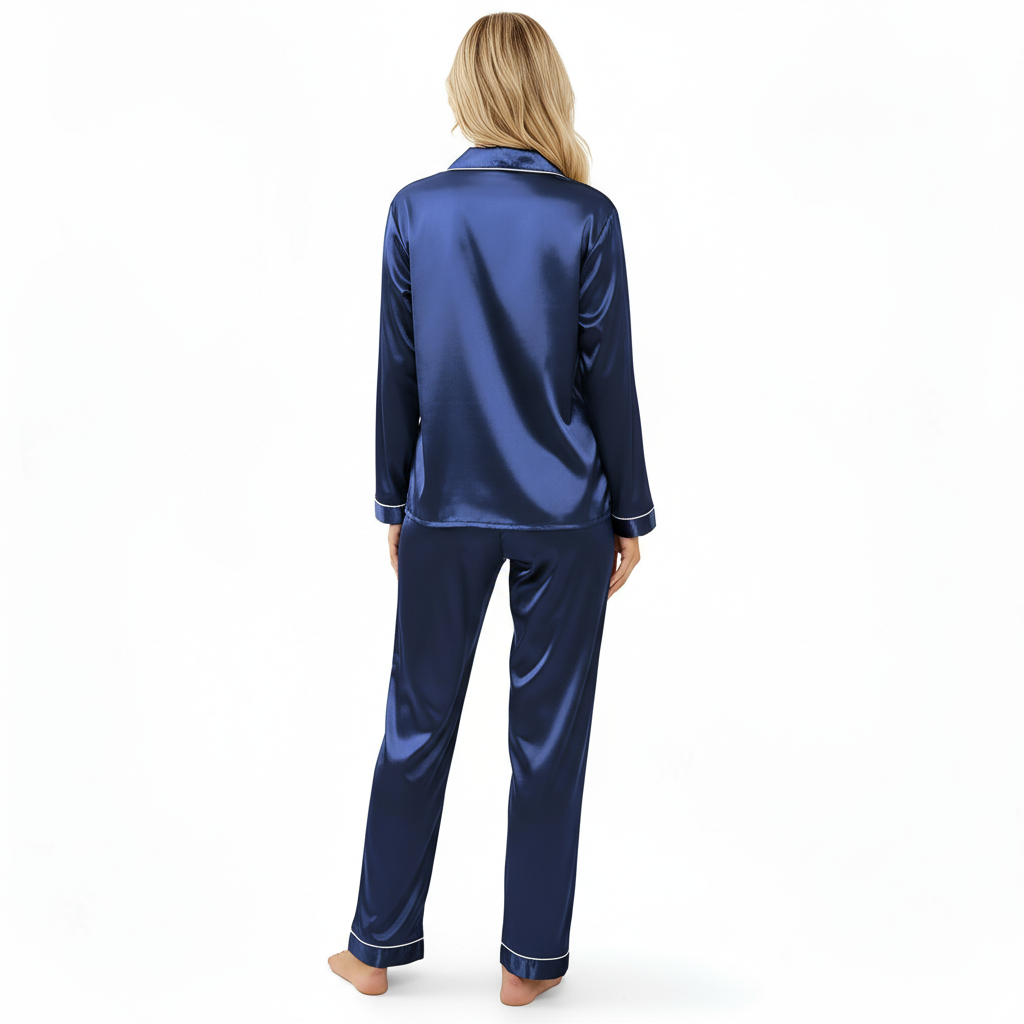 Classic Long Sleeve Button Pajama Set For Women