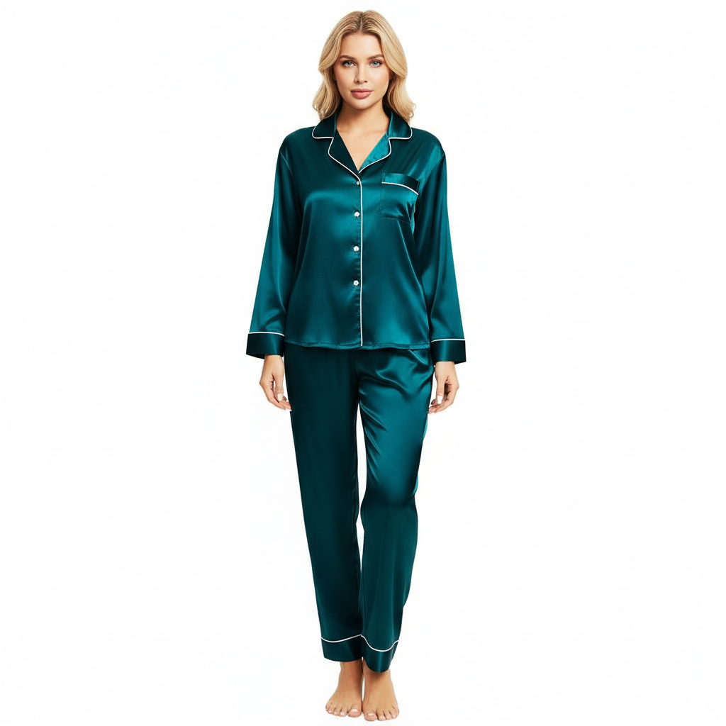 Long Sleeve Button Down Pajama Set For Women Sleepwear