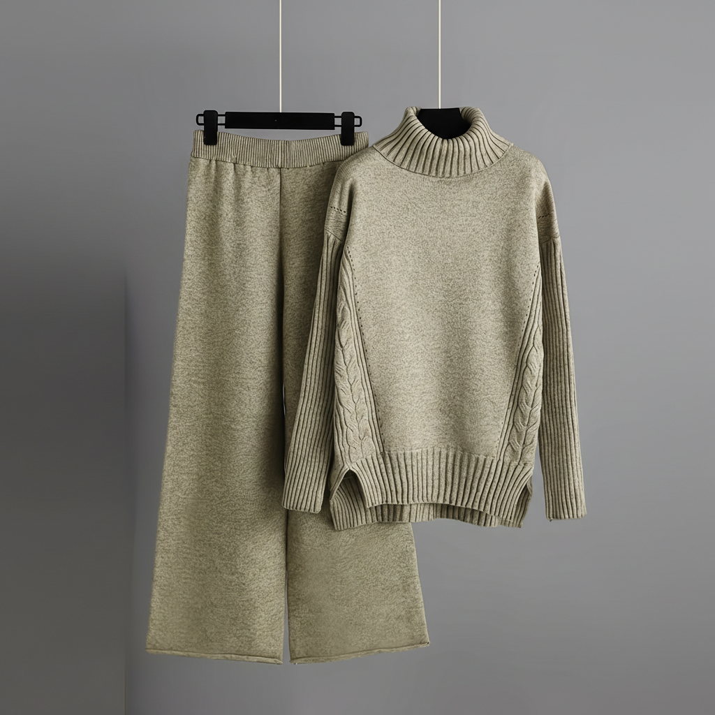 High Collar Knit Sweater Pants Set