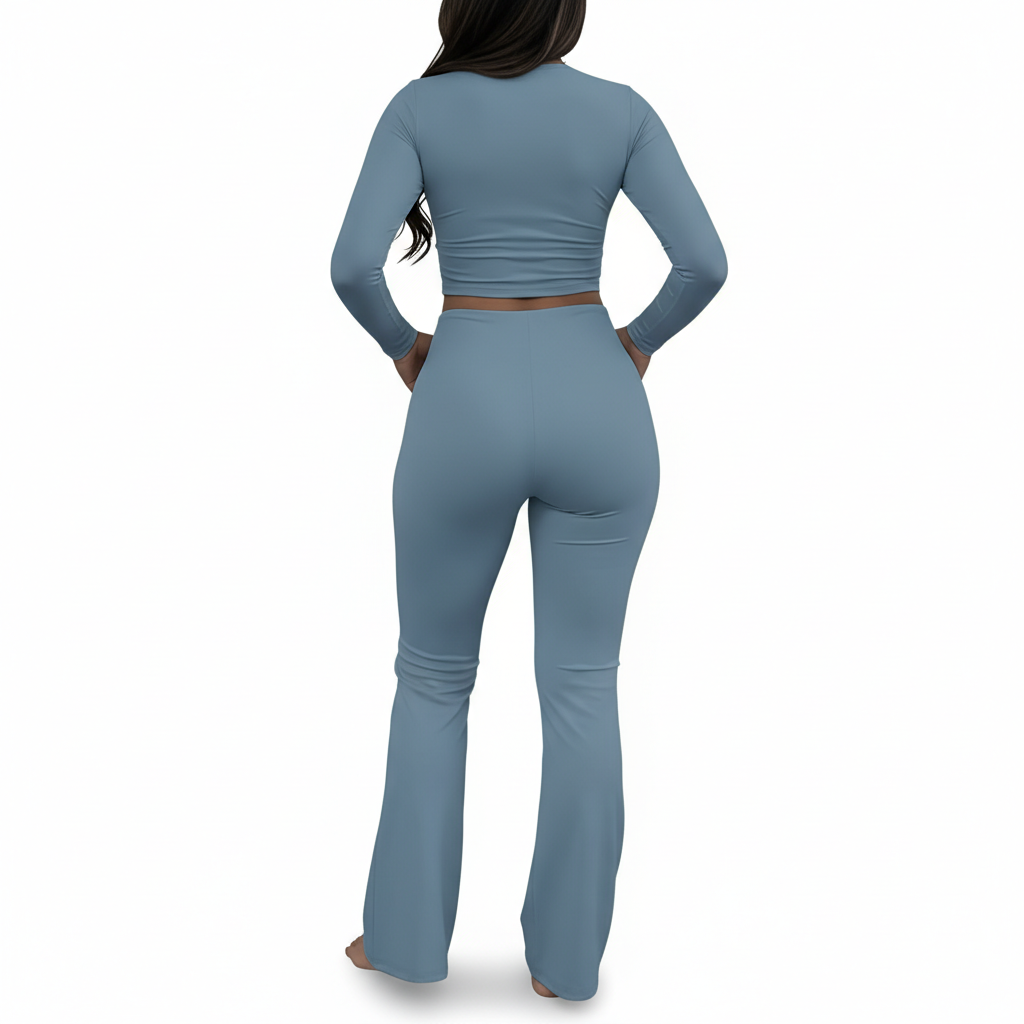 Foldover Flare Pants Long Sleeve Top Set