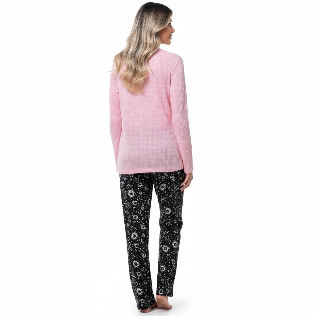 Long Sleeve Top And Plaid Pajama Set For Women