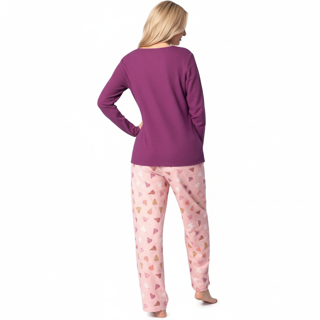 Long Sleeve Top And Plaid Pajama Set For Women