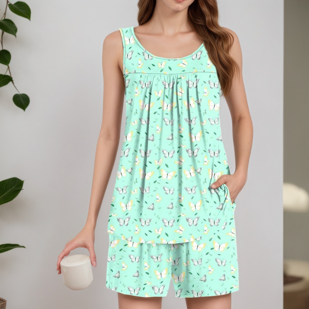 Set Of 2 Piece Shorts Sleepwear With Pockets