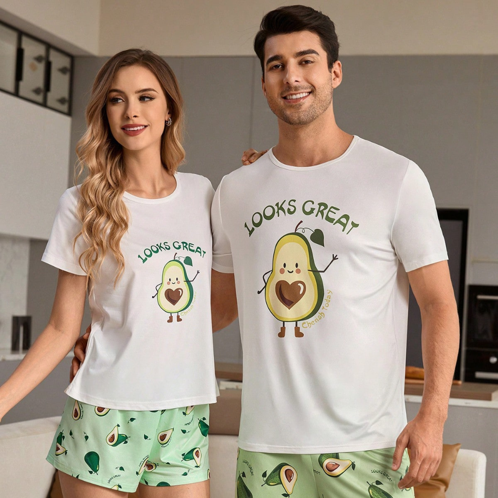 Avocado Print Couple Shorts Set