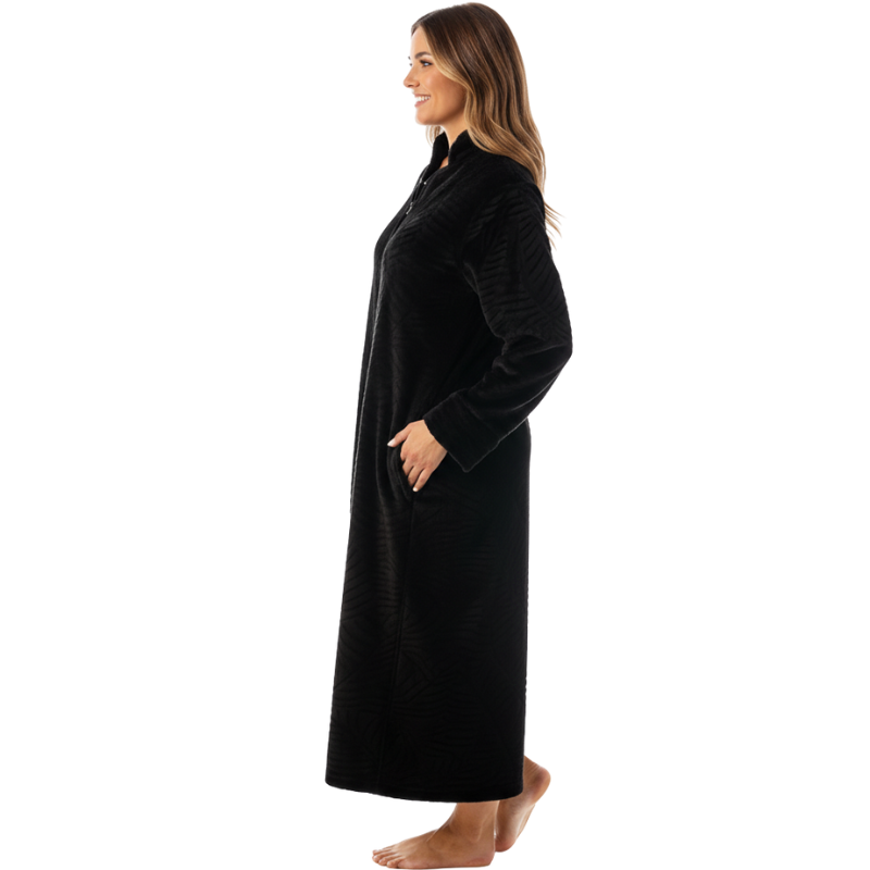 Plush Front Zipper Robe For Women