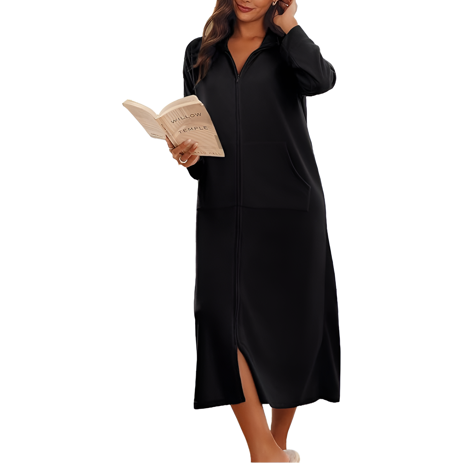Long Sleeves Soft Bathrobe With Zipper For Women