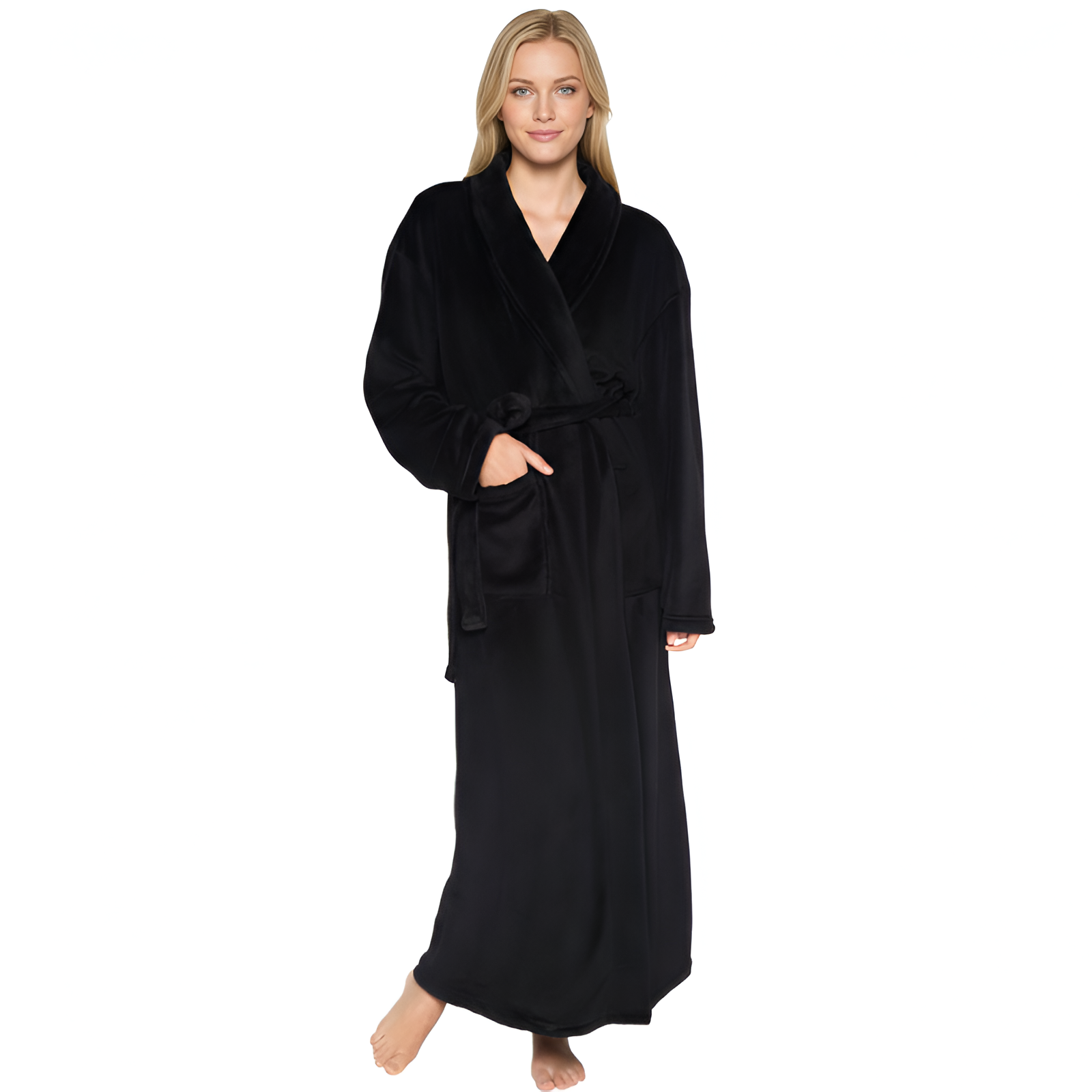 Soft Fleece Shawl Collar Design Long Fluffy Bathrobe