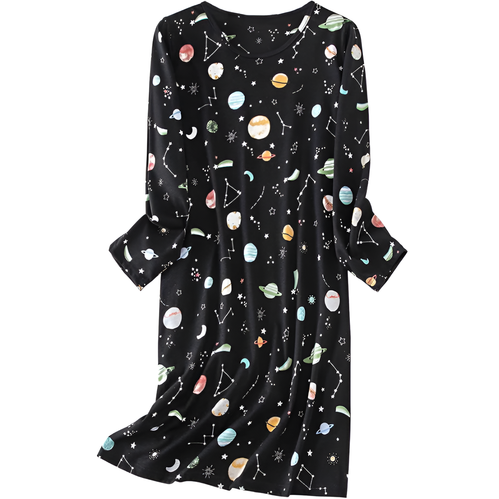 Printed Long Sleeve Nightgown House Dress For Women