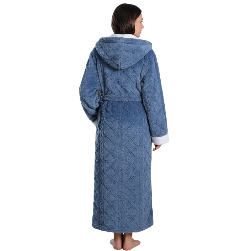 Long Hooded Fleece Bathrobe For Women
