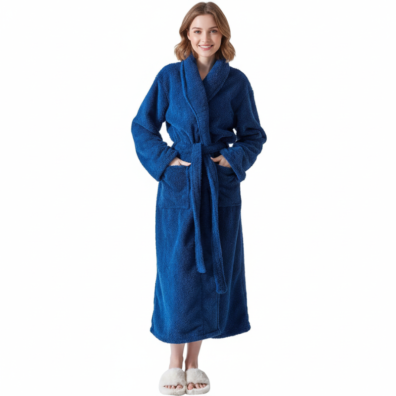 Fleece Shawl Collar Design Bathrobe For Women