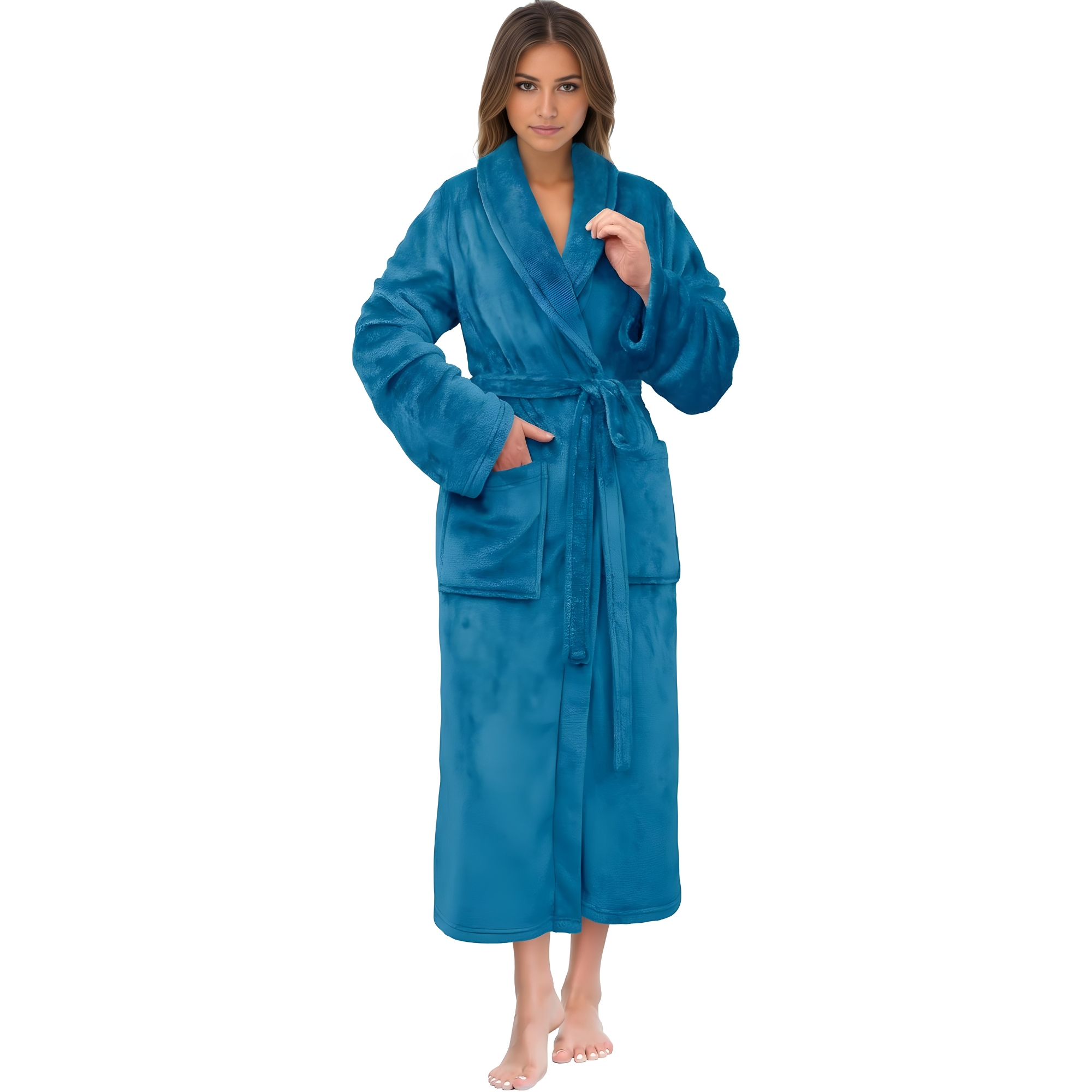 Soft Plush Fleece Long Bathrobe For Women Home Wear