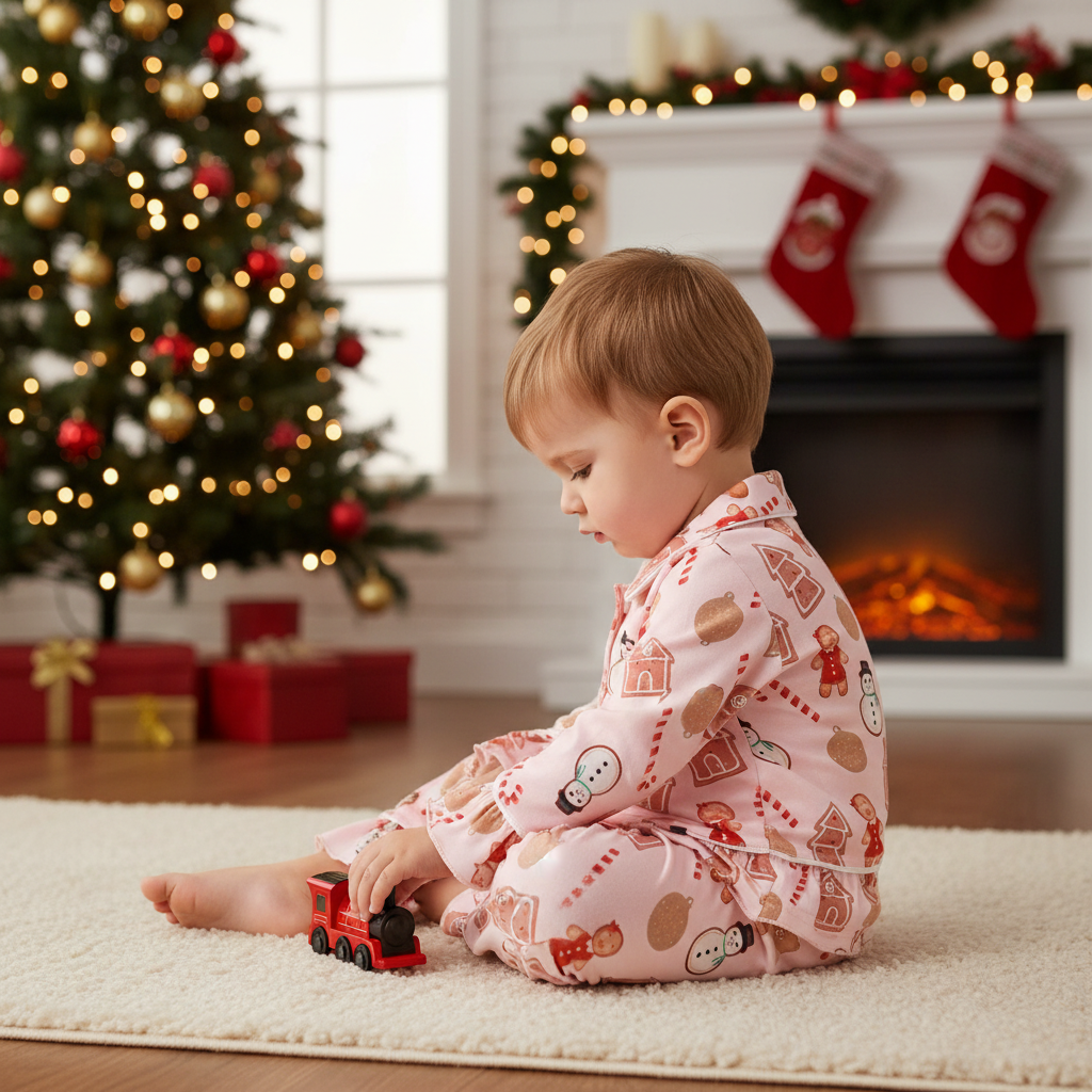 Christmas Pajama Set For Kids With Ruffle Details