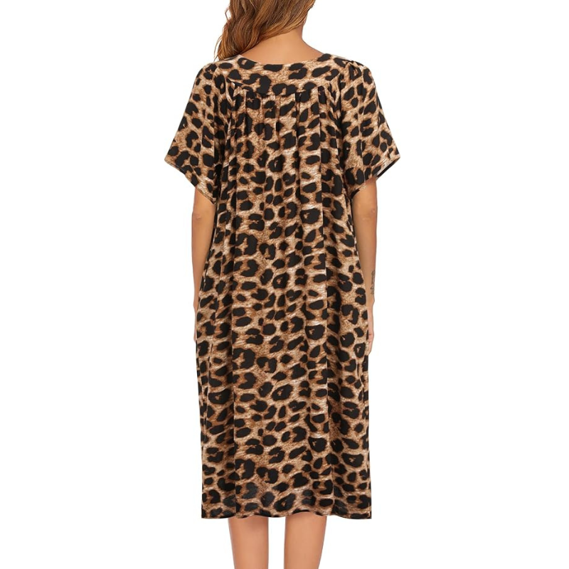 Floral Print House Dress Short Sleeve Nightgown For Women