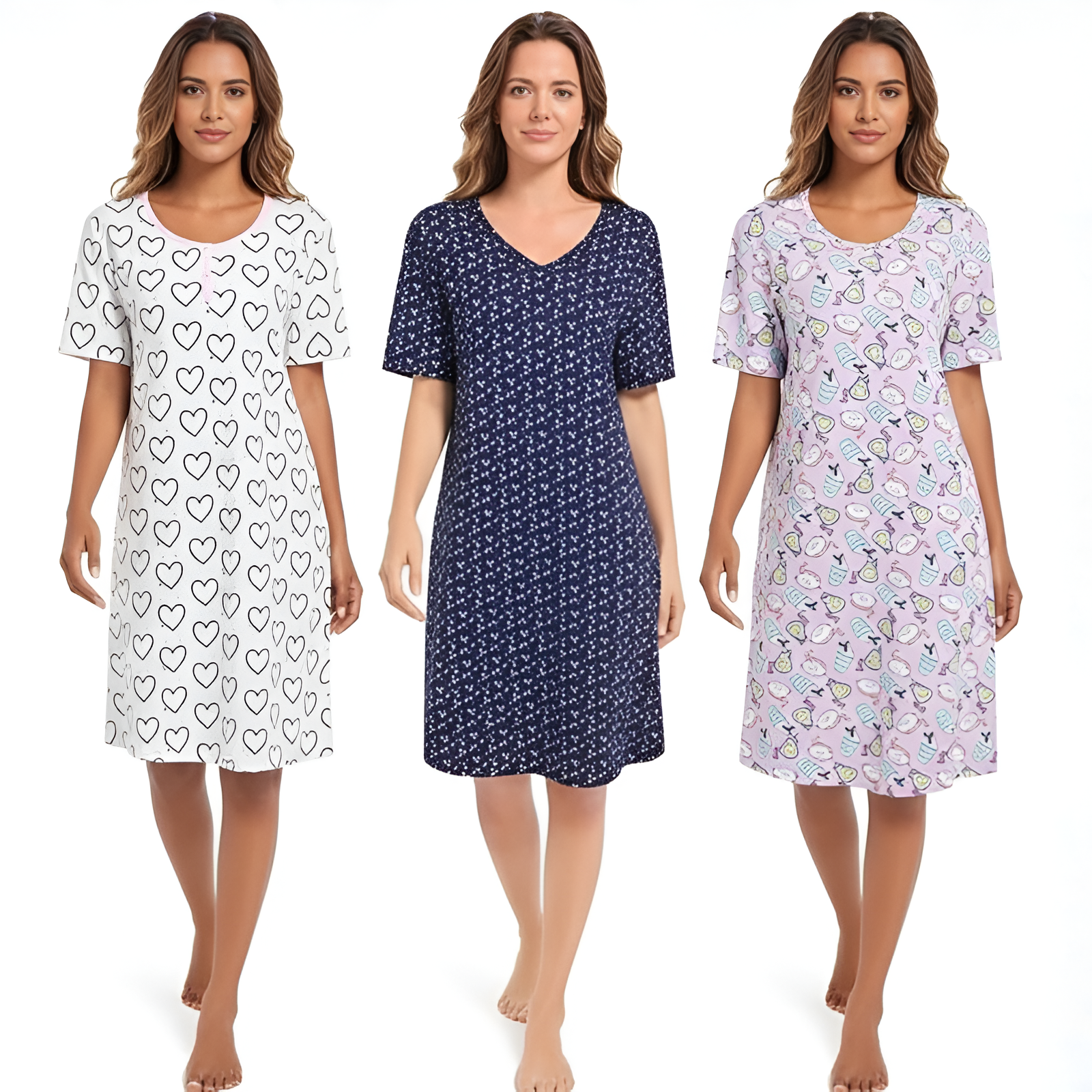 Pack Of 3 Short Sleeve Nightgowns For Women