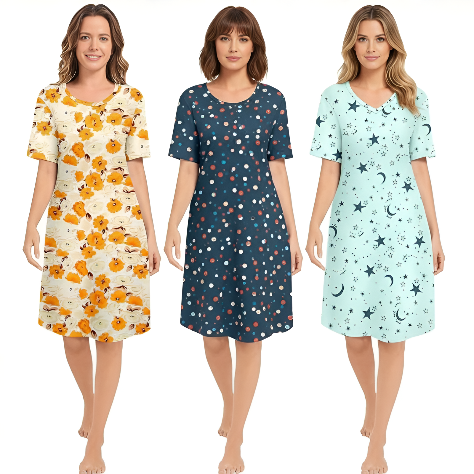 Pack Of 3 Short Sleeve Nightgowns For Women