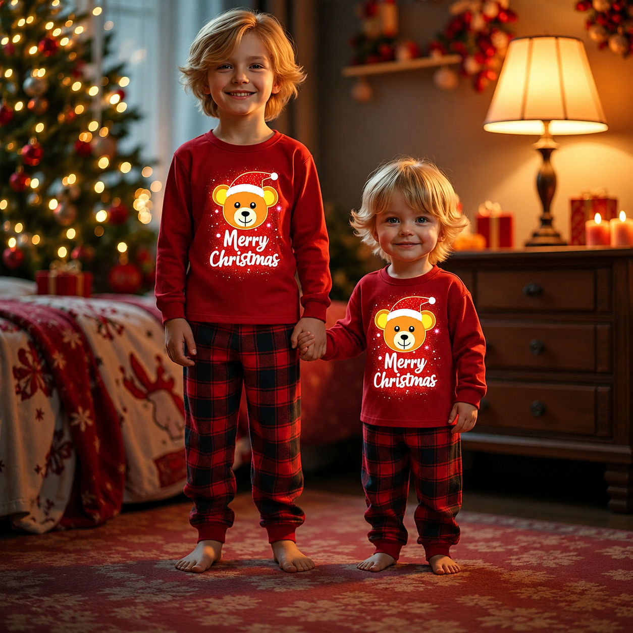 Glow In The Dark Snowman And Snowflake Christmas Pajama Set For Infant Boys