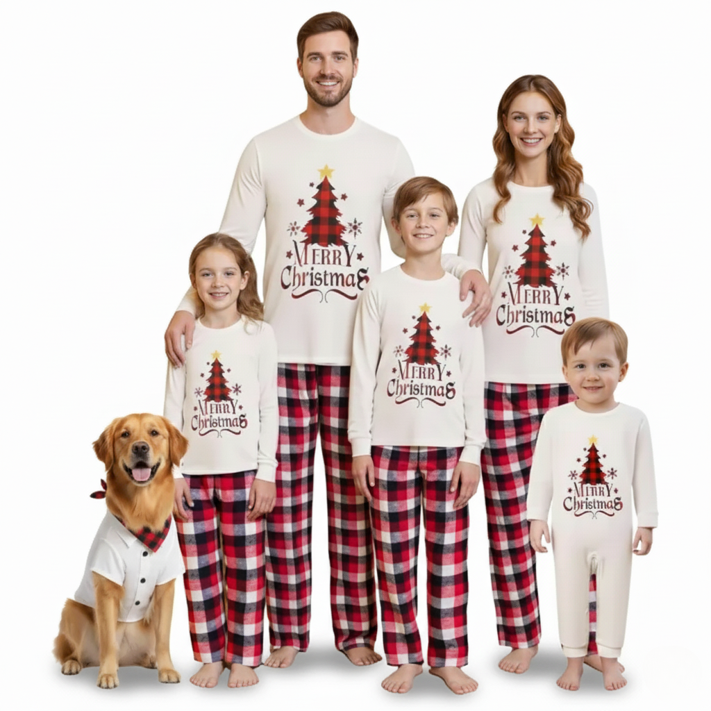 Christmas All Over Print Matching Family Pajama Set With Dog Outfit