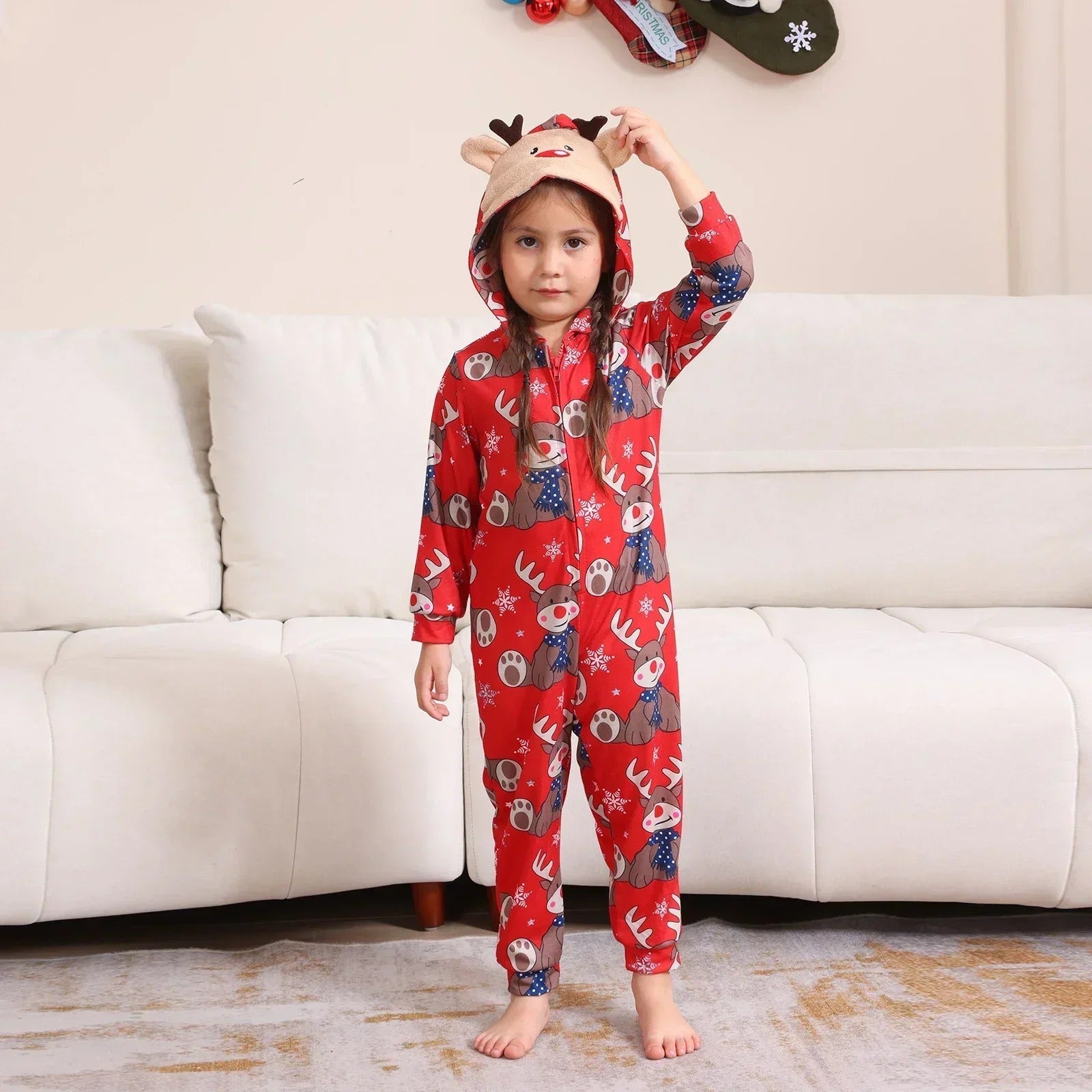 Christmas Themed Family Matching Onesie Hooded Pajama Set