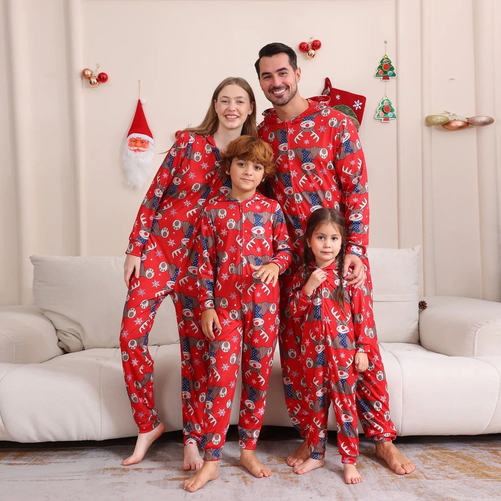 Christmas Themed Family Matching Onesie Hooded Pajama Set