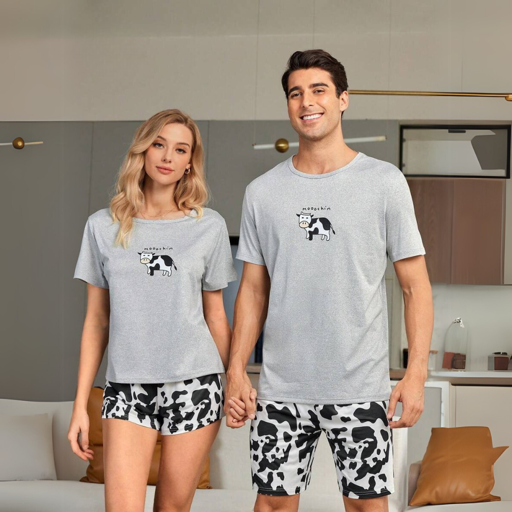 Cow Printed Couple Shorts Set