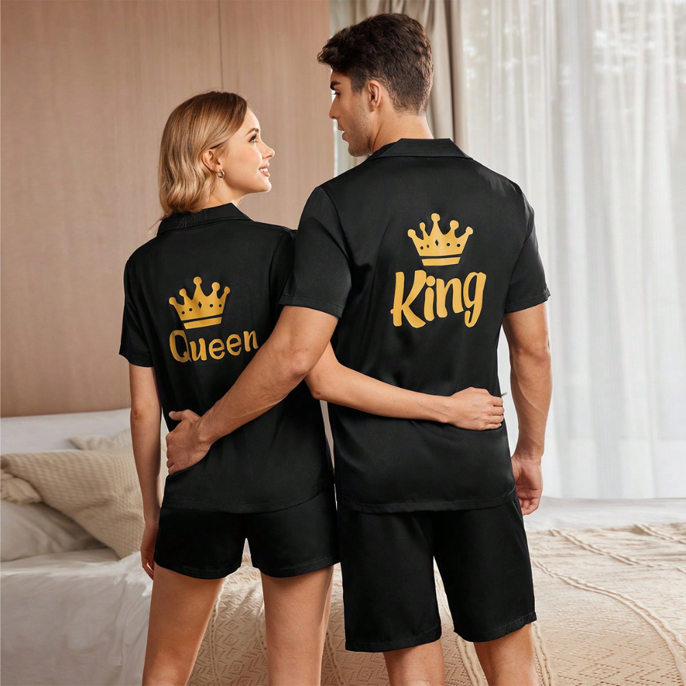 Crown Printed Couple Shorts Set