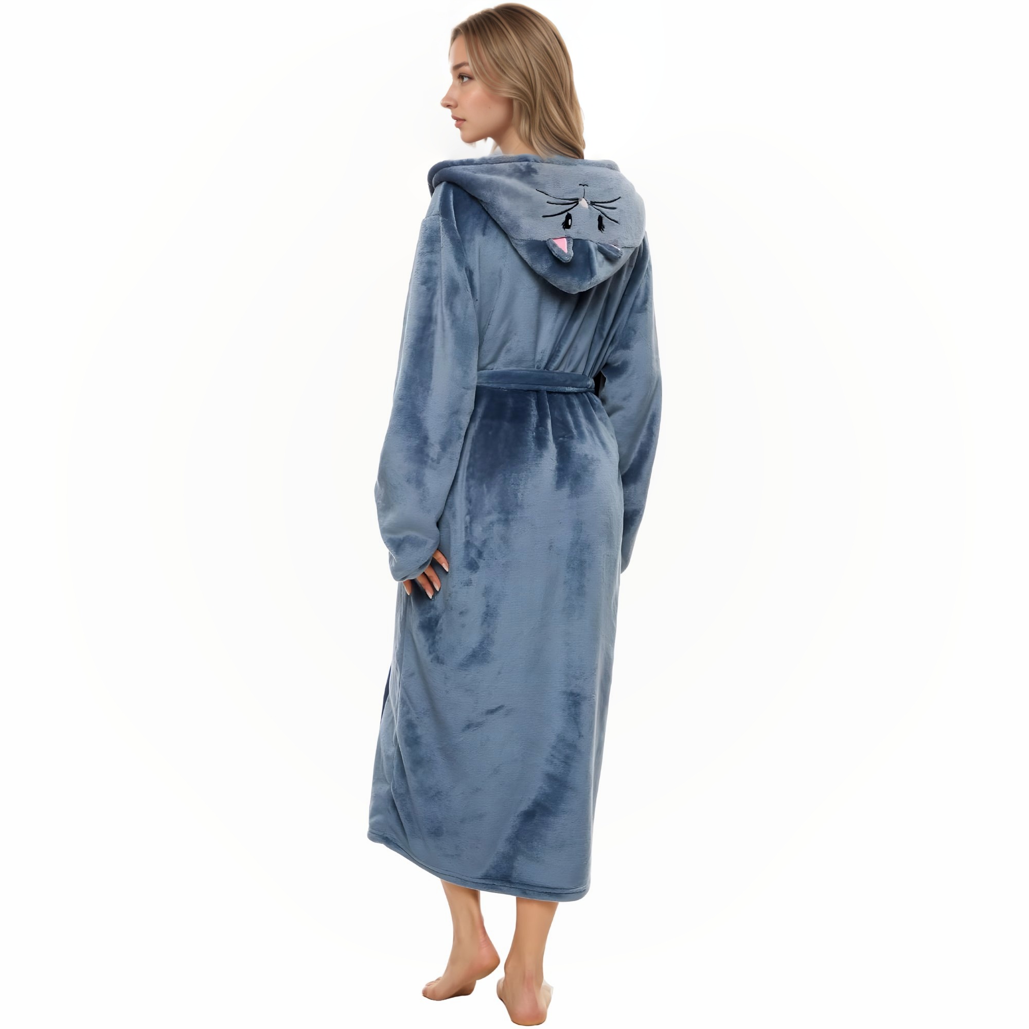 Soft Fleece Hooded Long Bathrobe For Women Home Lounge