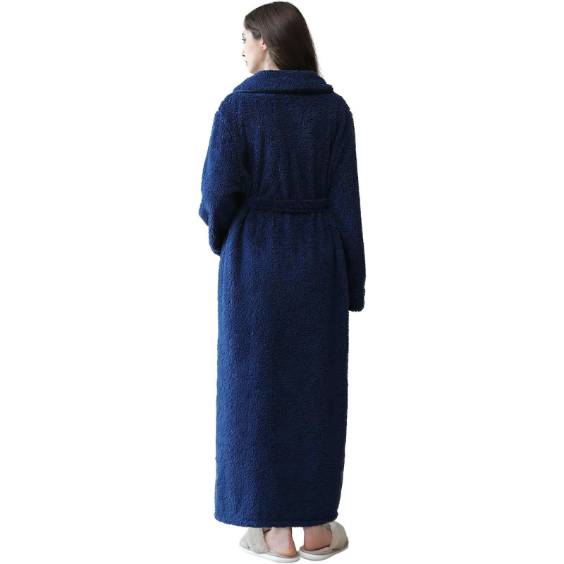 Long Fleece Shawl Collar Design Bathrobe For Women