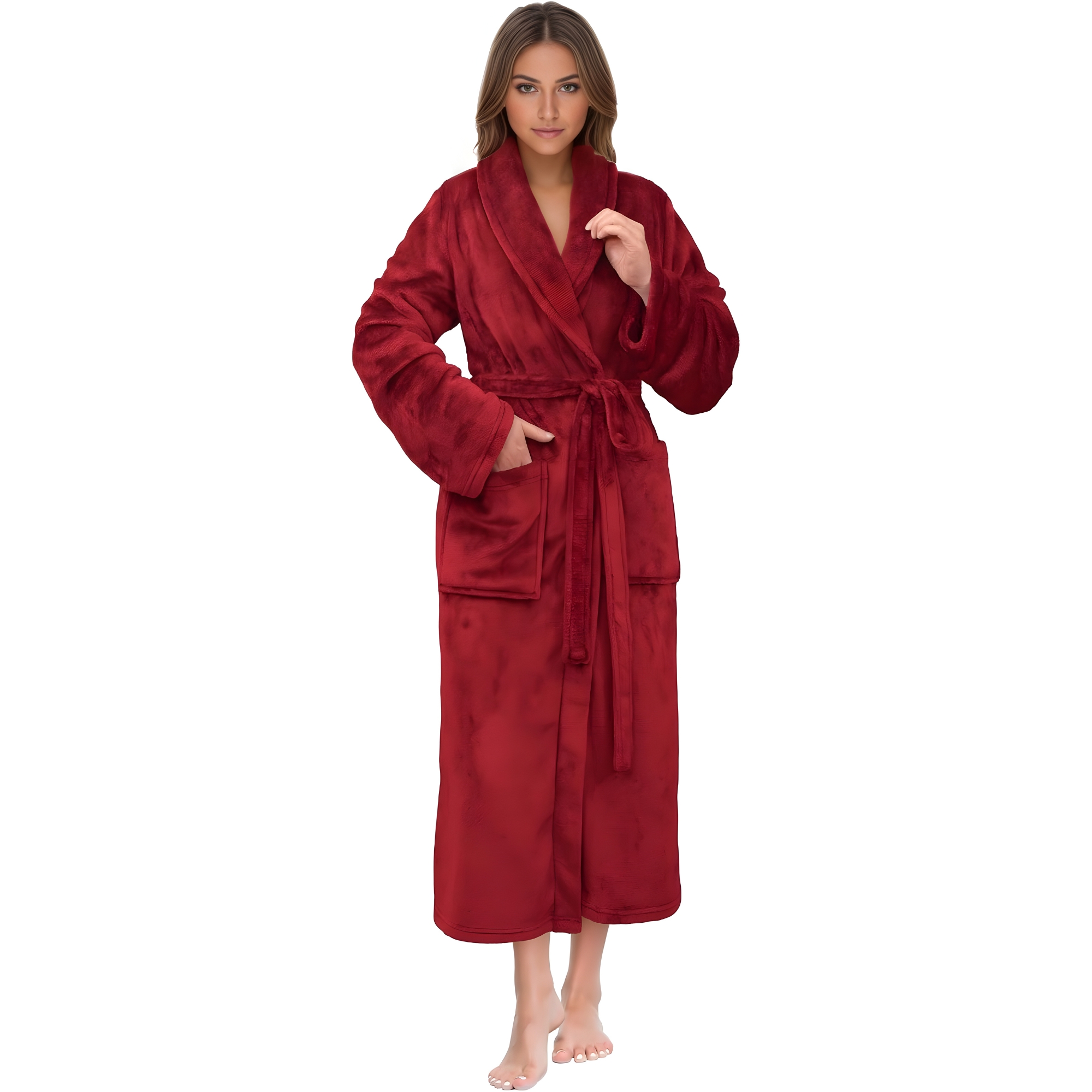 Soft Plush Fleece Long Bathrobe For Women Home Wear