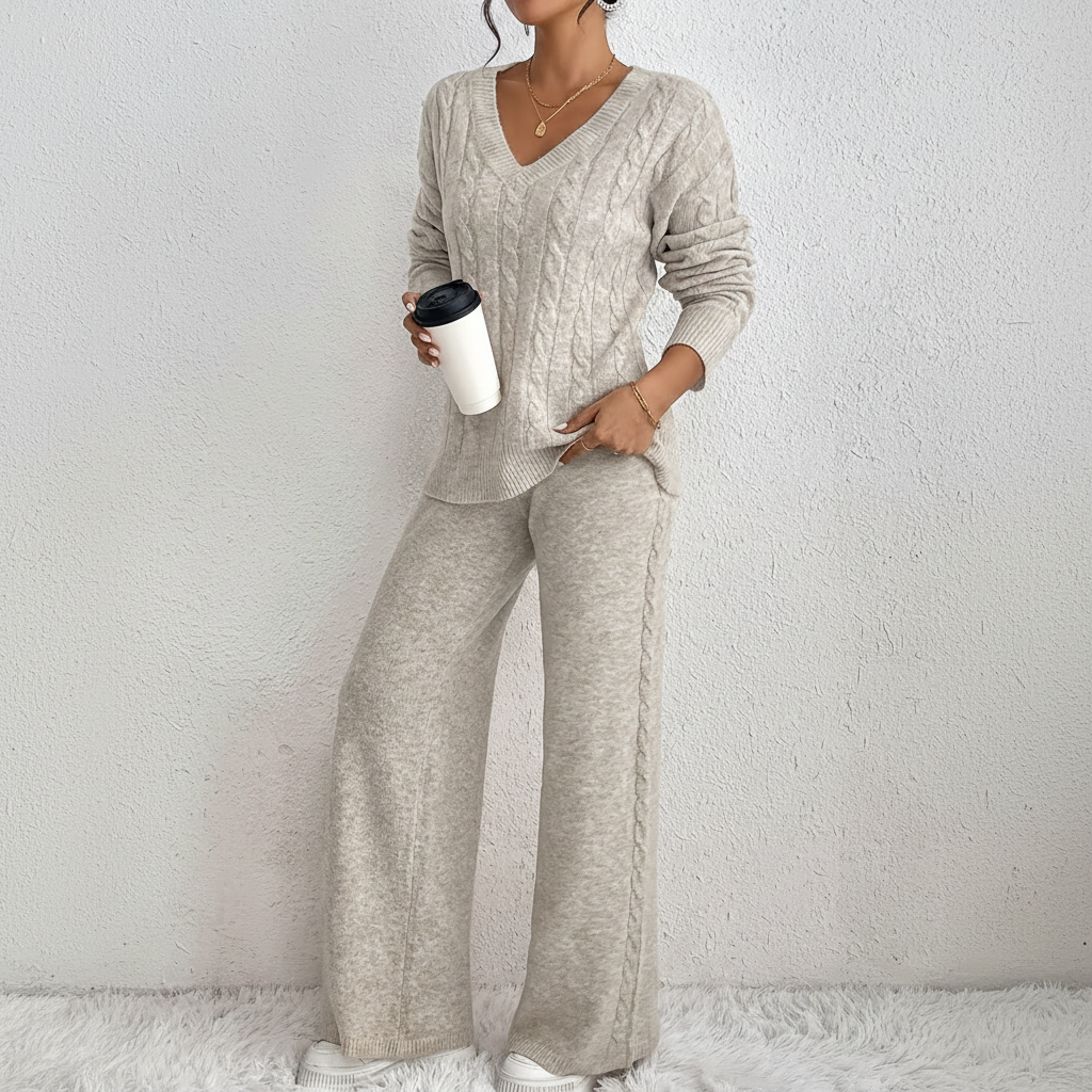 Elegant Knit Sweater And Pant Set
