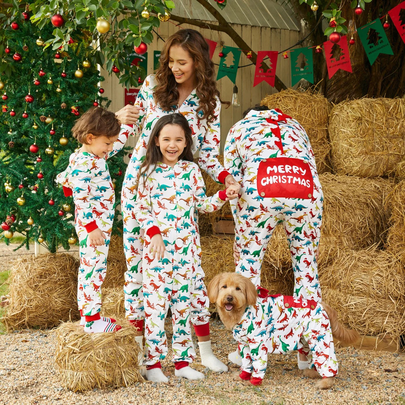 Family Matching Dinosaur Christmas Onesie Pajama SetFamily Matching Dinosaur Christmas Onesie Pajama Set - Image 5