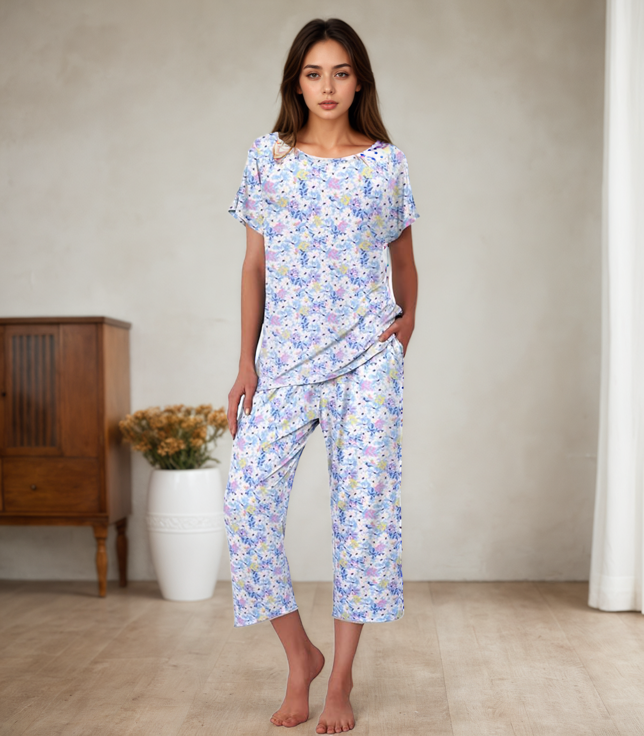 Floral Print Capri Sleepwear Set
