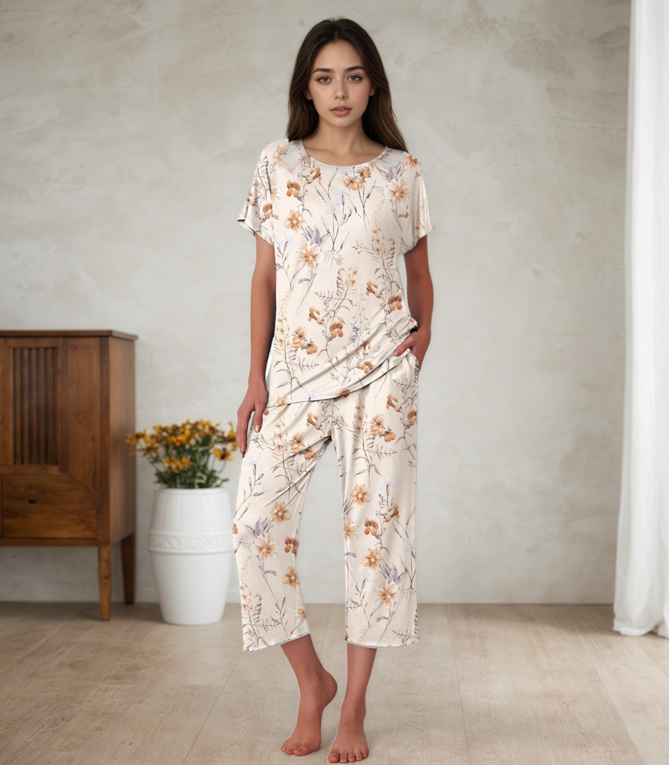 Floral Print Capri Sleepwear Set