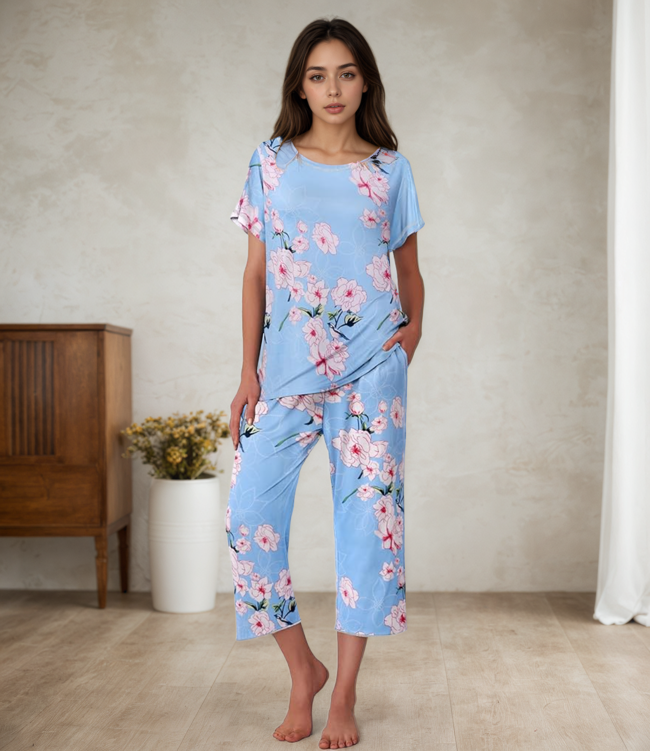 Floral Print Capri Sleepwear Set